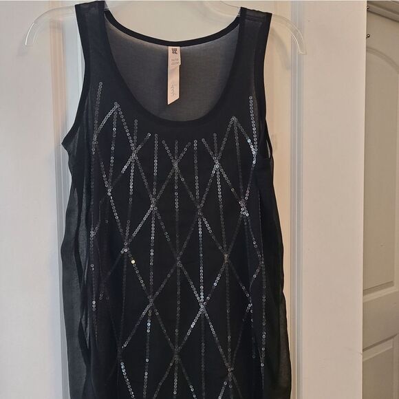Kersh Sheer Black Sequin Sleeveless Blouse - Picture 3 of 9